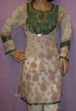 Blouse Cotton White Hand Embroidered Medium Size Kurti Shieno #019